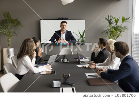 Business man and office team meeting online 105801706