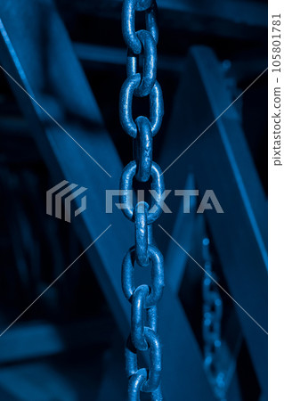 Chain hoist lift heavy weight cargo load hang object gear winch hoisting sling, rope high equipment industrial cold blue industry 105801781