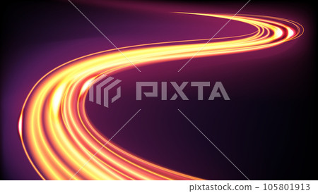 Long Time Exposure Motion Blur Effect of Golden Light Trails Vector Illustration 105801913