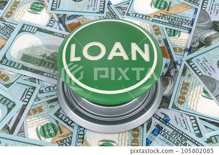 Loan button on the dollar background, 3D rendering Loan button on the dollar background, 3D rendering 105802085