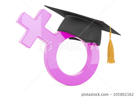 Female gender symbol with graduation cap, 3D rendering 105802162