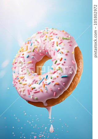 Donut Closeup Flying Levitation in the Air. Generative ai 105802972