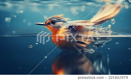 Bird Swimming in Water. Generative ai 105802979