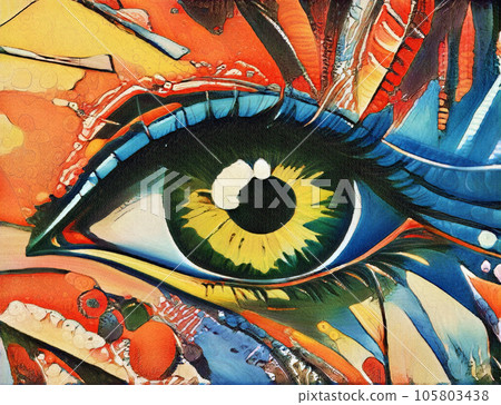 眼睛的概念和抽象插圖，色彩繽紛。生成式人工智能 105803438
