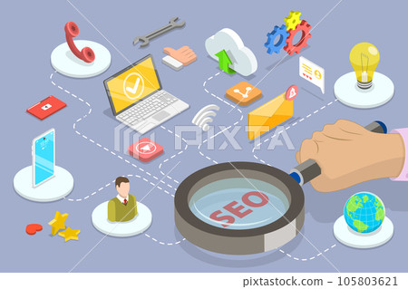 3D Isometric Flat Vector Conceptual Illustration of SEO Optimization 3D Isometric Flat Vector Conceptual Illustration of SEO Optimization 105803621