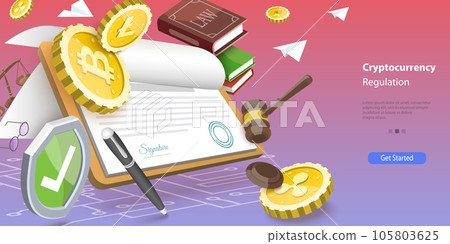 3D Vector Conceptual Illustration of Cryptocurrency Regulation 105803625