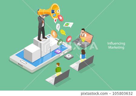 3D Isometric Flat Vector Conceptual Illustration of Influencing Marketing 105803632