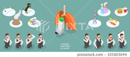 3D Isometric Flat Vector Conceptual Illustration of Asthma Symptoms And Causes 3D Isometric Flat Vector Conceptual Illustration of Asthma Symptoms And Causes 105803644