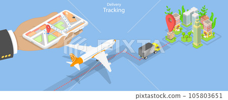 3D Isometric Flat Vector Conceptual Illustration of Delivery Tracking 105803651