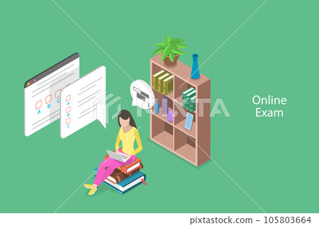 3D Isometric Flat Vector Conceptual Illustration of Online Exam 105803664