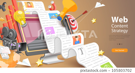 3D Vector Conceptual Illustration of Web Content Strategy 105803702