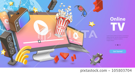 3D Vector Conceptual Illustration of Online TV 105803704