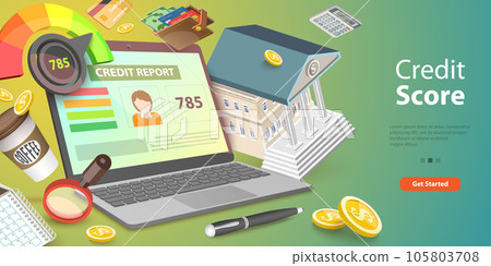 3D Vector Conceptual Illustration of Online Credit Score 3D Vector Conceptual Illustration of Online Credit Score 105803708
