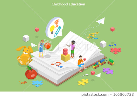 3D Isometric Flat Vector Conceptual Illustration of Childhood Education 105803728