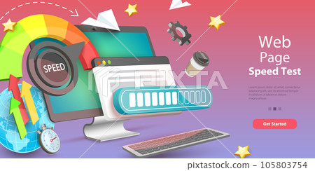 3D Vector Conceptual Illustration of Web Page Speed Test 105803754