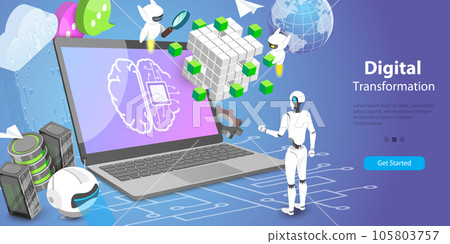 3D Vector Conceptual Illustration of Digital Transformation 3D Vector Conceptual Illustration of Digital Transformation 105803757