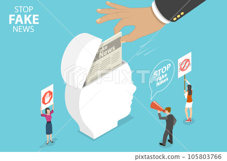 3D Isometric Flat Vector Conceptual Illustration of Stop Fake News 105803766