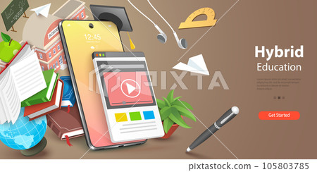 3D Vector Conceptual Illustration of Hybrid Education 3D Vector Conceptual Illustration of Hybrid Education 105803785