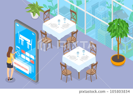 3D Isometric Flat Vector Conceptual Illustration of Restaurant Online Reservation 3D Isometric Flat Vector Conceptual Illustration of Restaurant Online Reservation 105803834
