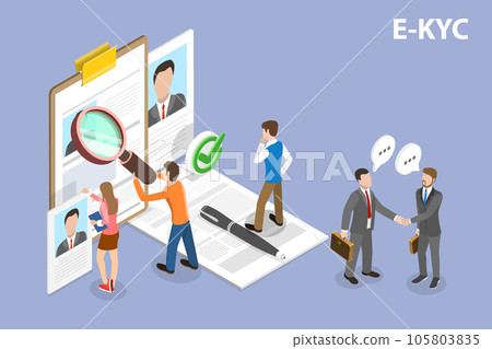 3D Isometric Flat Vector Conceptual Illustration of E-KYC 3D Isometric Flat Vector Conceptual Illustration of E-KYC 105803835