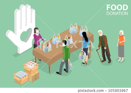 3D Isometric Flat Vector Conceptual Illustration of Food Donation 105803867