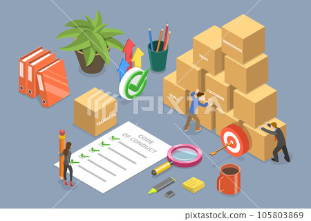 3D Isometric Flat Vector Conceptual Illustration of Code Of Conduct 105803869