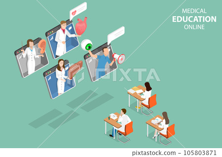 3D Isometric Flat Vector Conceptual Illustration of Medical Education Online 105803871