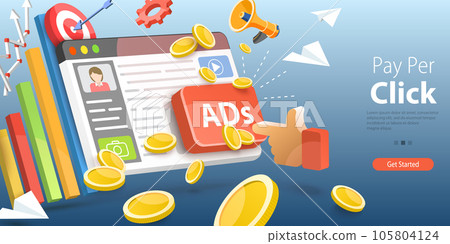 3D Vector Conceptual Illustration of Pay Per Click 3D Vector Conceptual Illustration of Pay Per Click 105804124
