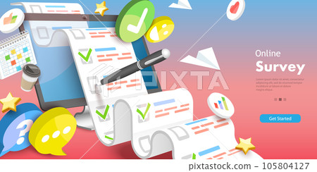 3D Vector Conceptual Illustration of Online Survey 105804127