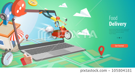 3D Vector Conceptual Illustration of Food Delivery 105804181