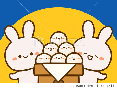 月見餃子和兔子，背景滿月 105804211