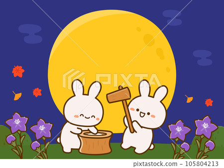 兔子搗麻糬和風鈴草花 兔子搗麻糬和風鈴草花 105804213