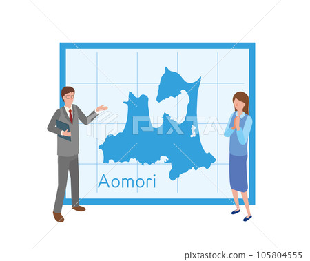 A businessman looking at a map of Aomori Prefecture and talking A businessman looking at a map of Aomori Prefecture and talking 105804555