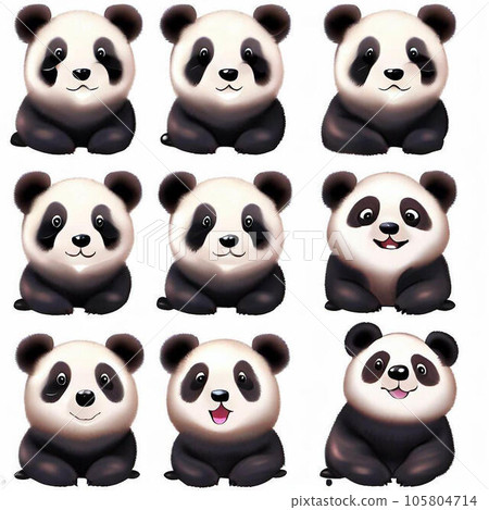 Illustration set of pandas with various expressions 105804714