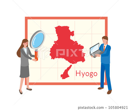 一位商人看著兵庫縣地圖並說話 105804921