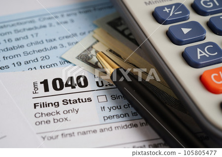 Tax form 1040 U.S. Individual Income Tax Return, business finance concept. 105805477