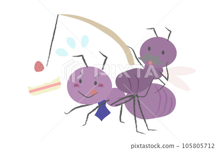 Salaryman-style worker ant and boss ant tempted by delicious food 2 105805712
