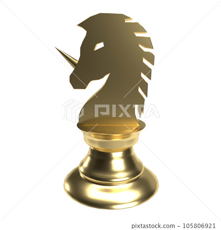 The gold unicorn chess png image 3d rendering The gold unicorn chess png image 3d rendering 105806921