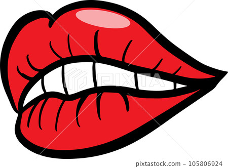 The red lip cartoon drawing for stamp or sticker The red lip cartoon drawing for stamp or sticker 105806924