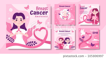 Breast Cancer Awareness Month Social Media Post Flat Cartoon Hand Drawn Templates Background Illustration 105806997