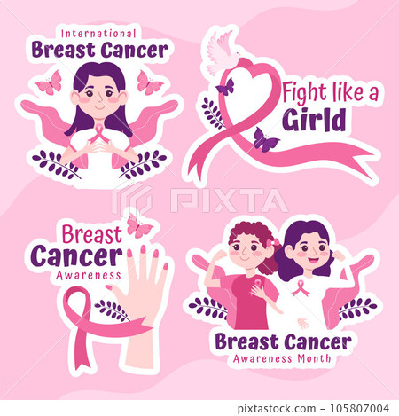 Breast Cancer Awareness Month Label Flat Cartoon Hand Drawn Templates Background Illustration Breast Cancer Awareness Month Label Flat Cartoon Hand Drawn Templates Background Illustration 105807004
