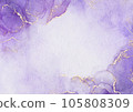 Modern art painting in alcohol ink, Abstract violet purple fluid art with gold luxury marble stone texture background 105808309