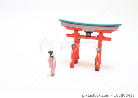 Elegance in Motion, Kimono Clad Lady with Torii Figurine Elegance in Motion, Kimono Clad Lady with Torii Figurine 105808432