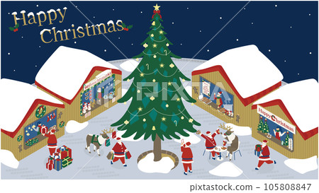 Isometric illustration of Santa Claus and reindeer enjoying the Christmas market Isometric illustration of Santa Claus and reindeer enjoying the Christmas market 105808847