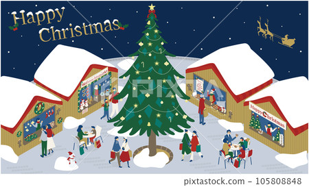 Isometric illustrations of families and couples enjoying the Christmas market 105808848