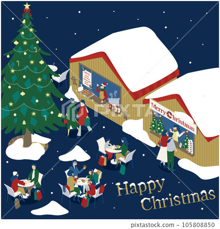 Isometric illustrations of families and couples enjoying the Christmas market Isometric illustrations of families and couples enjoying the Christmas market 105808850