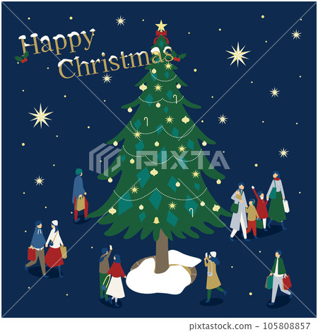 Isometric illustration of people enjoying Christmas shopping 105808857