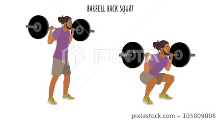 Young man doing barbell back squat exercise Young man doing barbell back squat exercise 105809008