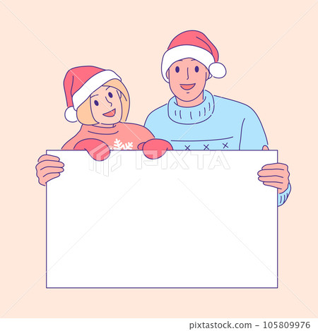 couple holding sign board celebrate christmas festive lined vector illustration couple holding sign board celebrate christmas festive lined vector illustration 105809976