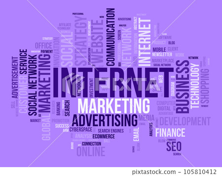 Word cloud background concept for Internet marketing. Web advertising with seo, digital marketing and others digital media strategy. vector illustration. Word cloud background concept for Internet marketing. Web advertising with seo, digital marketing and others digital media strategy. vector illustration. 105810412